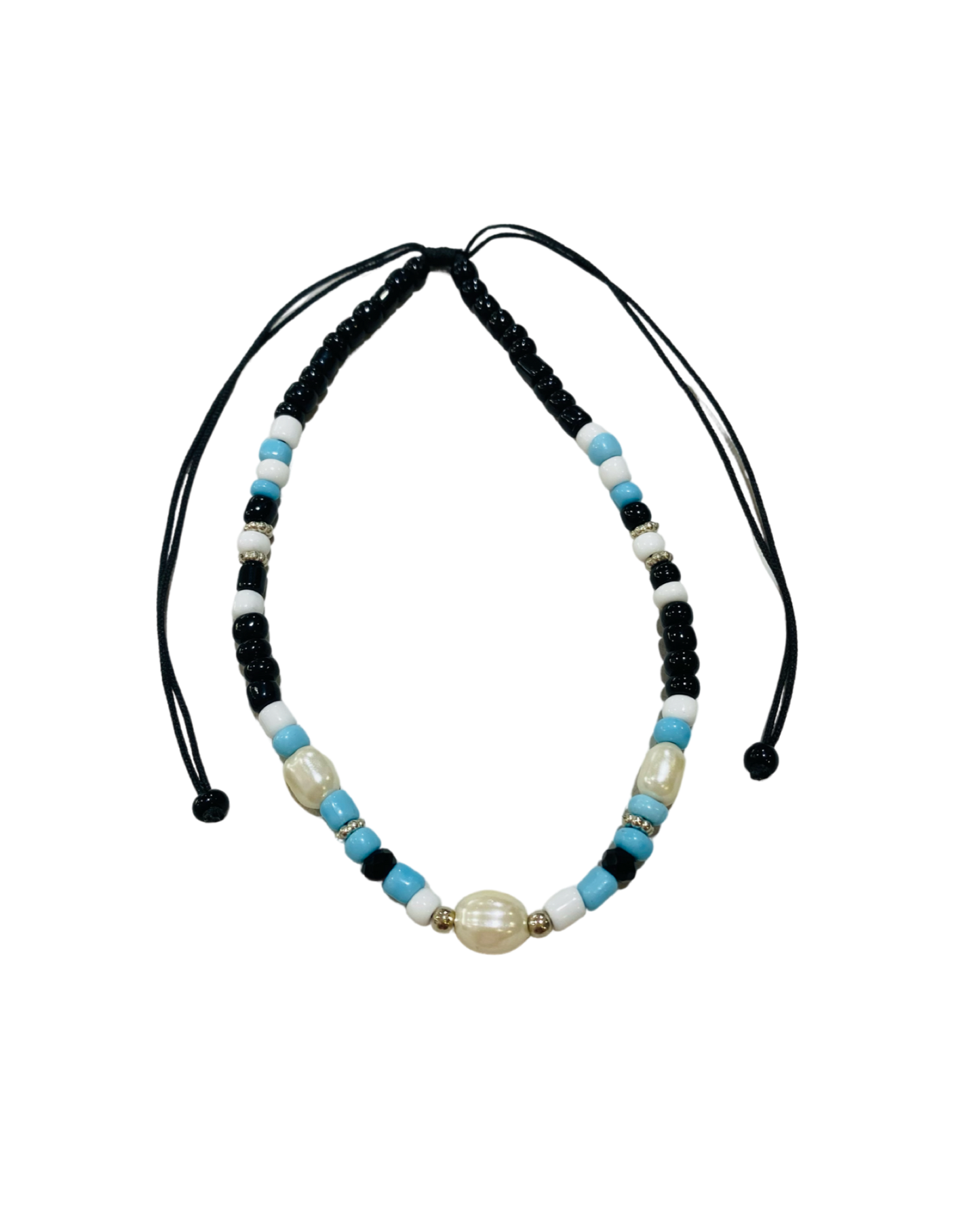 Pearl with Blue/Black/White Bead Anklets - Pack 10