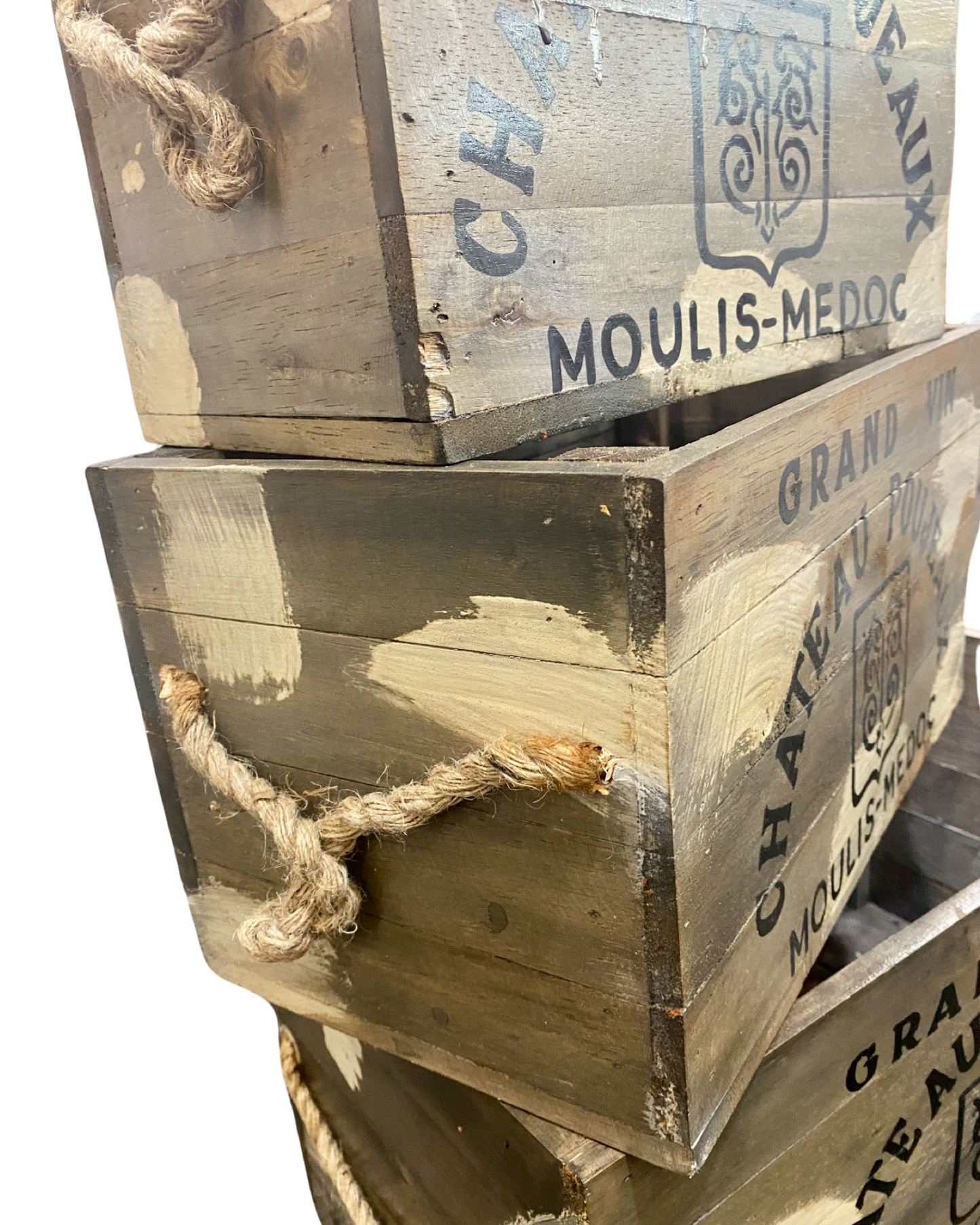 SALE - Grand Vin Set 3 Vintage Style Crates