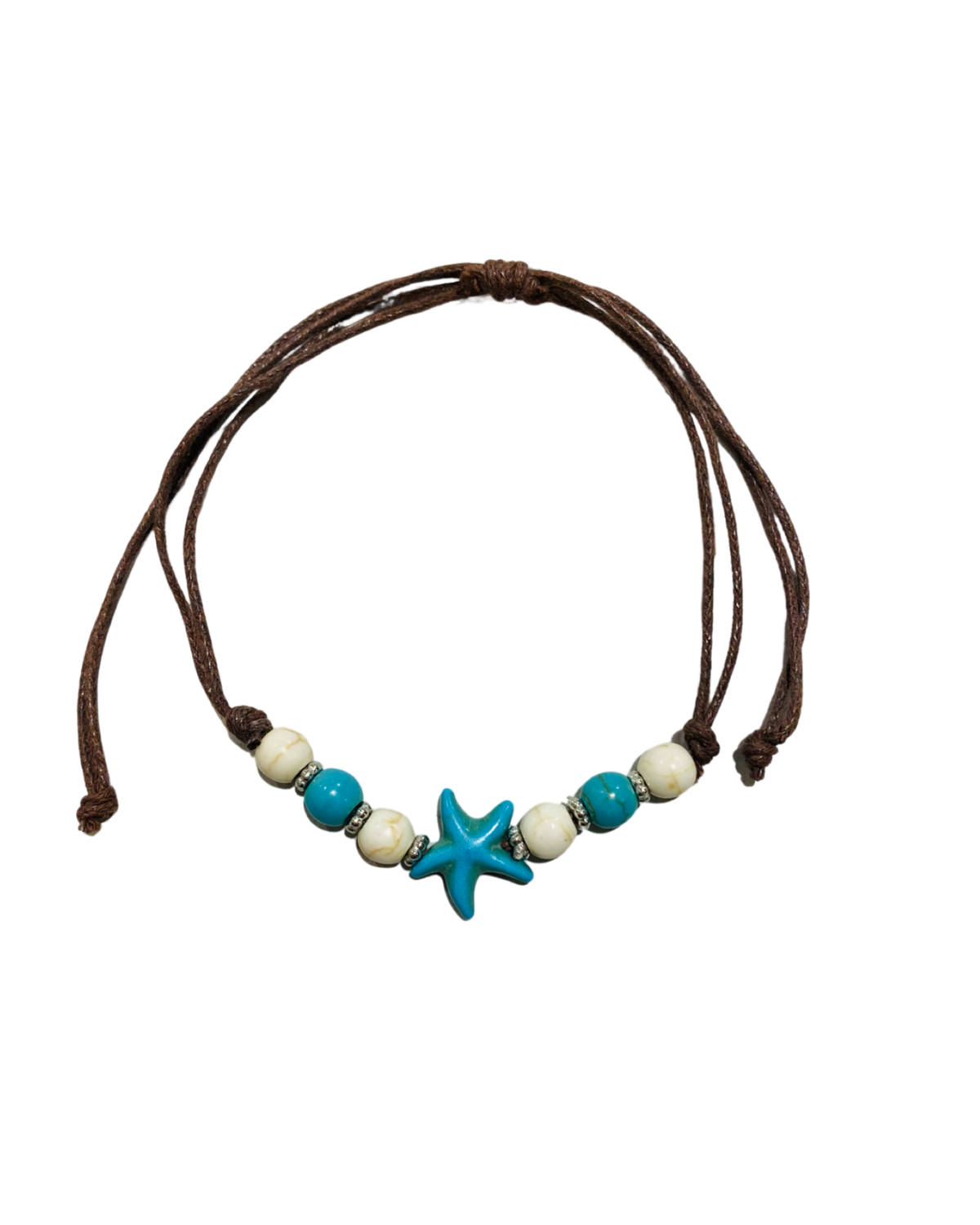 Brown Cord Blue & White Beads with Blue Starfish