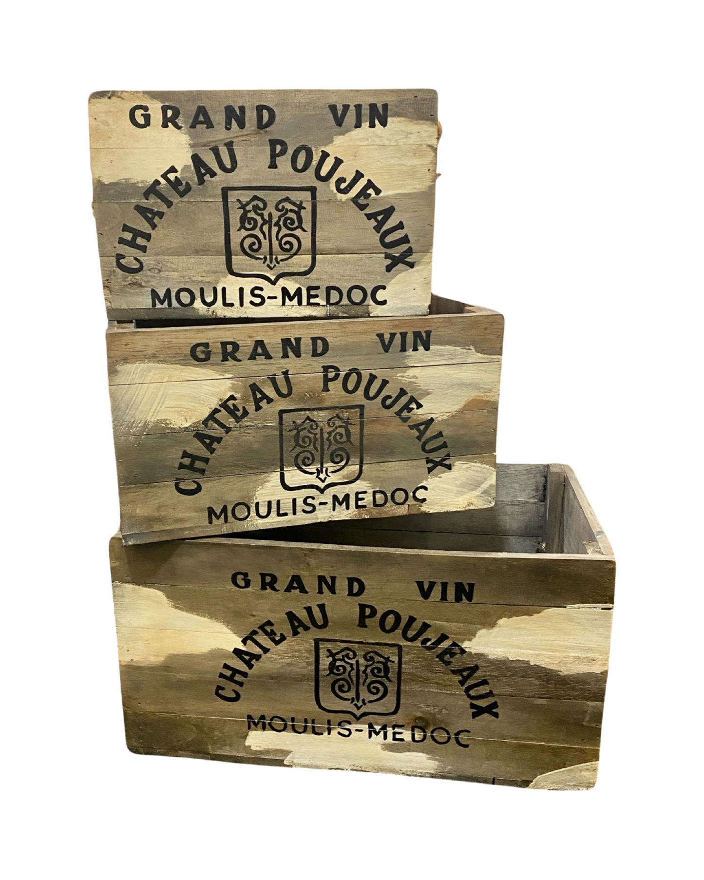 SALE - Grand Vin Set 3 Vintage Style Crates