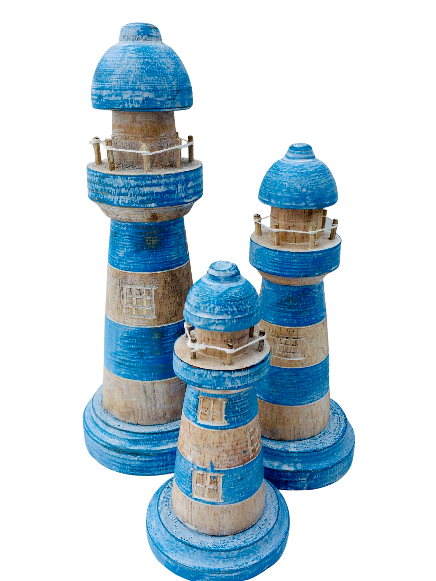 Mini Wooden Lighthouses available in three different sizes. Our lighthouses comes in blue, navy, white and green.