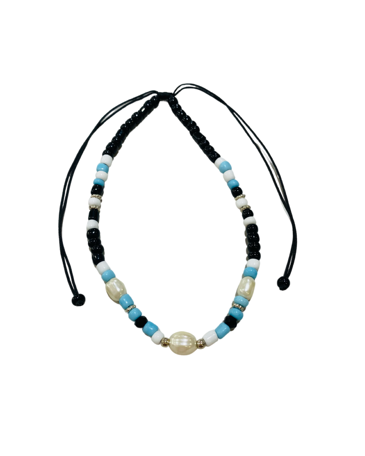Pearl with Blue/Black/White Bead Anklets - Pack 10