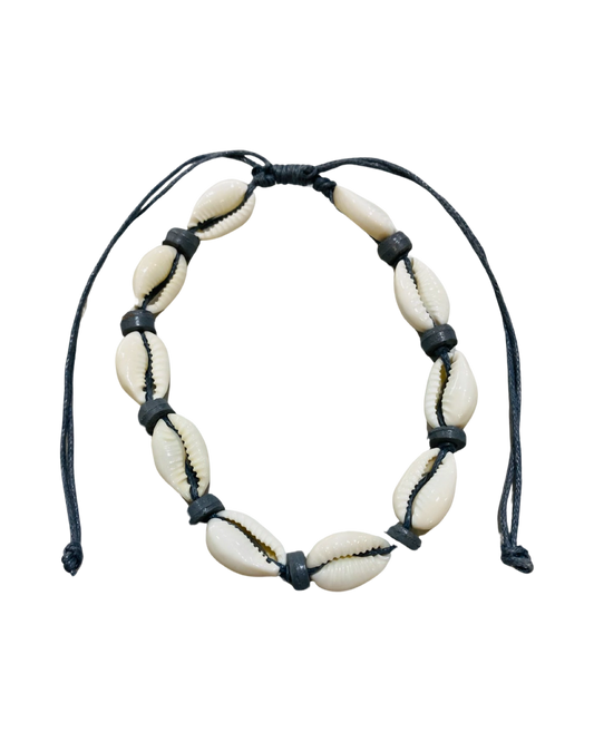 Cowrie Shell & Dark Grey Bead Anklets - Pack 10