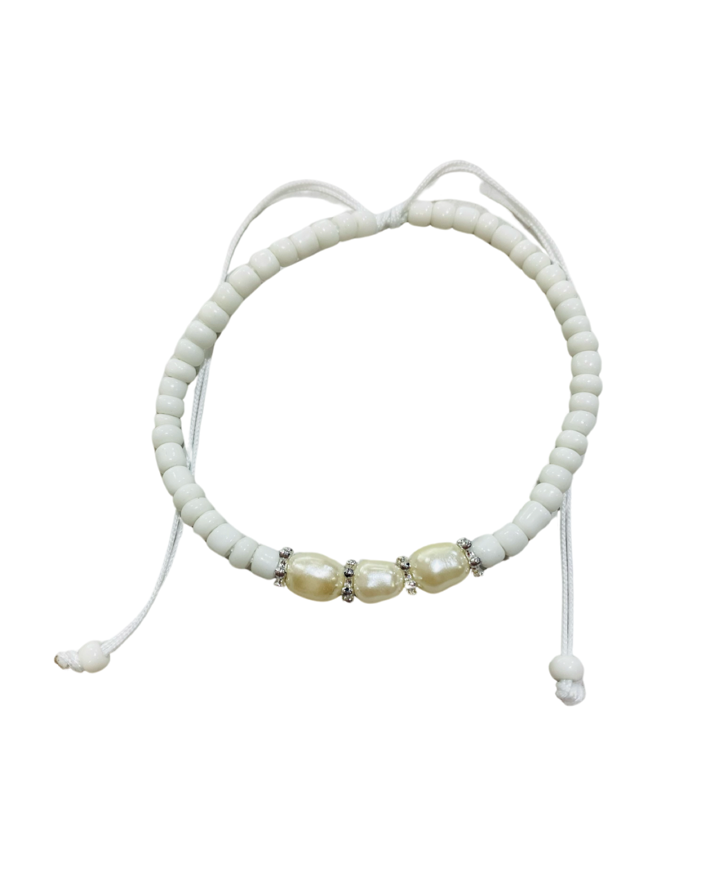 White Bead & Triple Pearl Bracelets - Pack 10