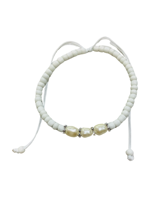 White Bead & Triple Pearl Bracelets - Pack 10