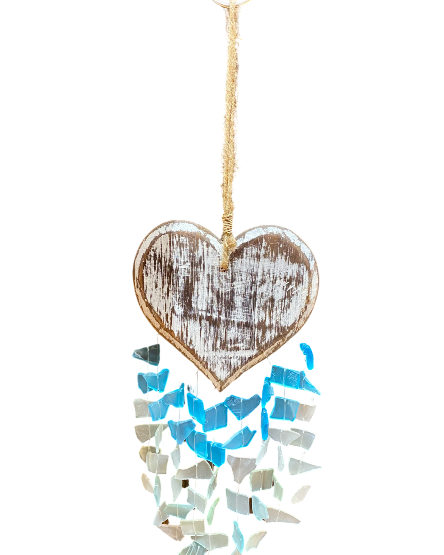 Wooden Heart  & Seaglass Hanger