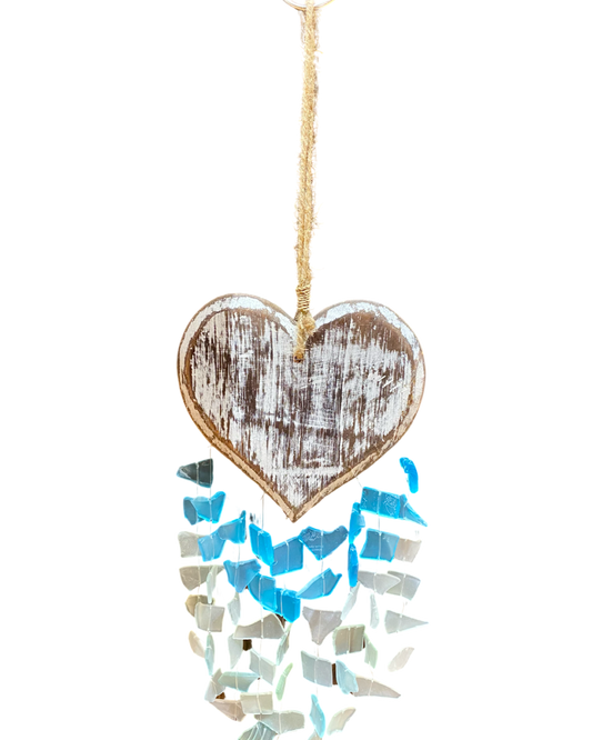 Wooden Heart  & Seaglass Hanger