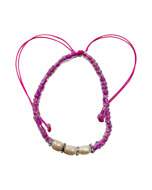 Dark Pink Bead & Triple Pearl Bracelets - Pack 10