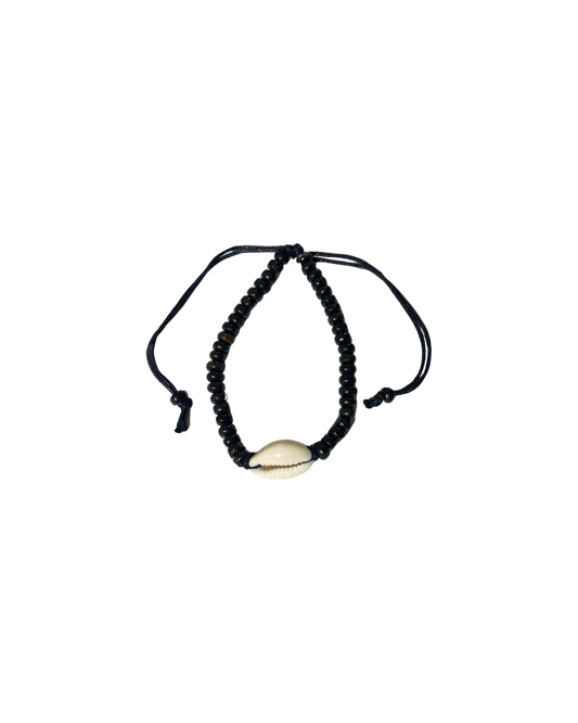 Wooden Black beads with Single Cowrie Shell Bracelets - Pack 10k