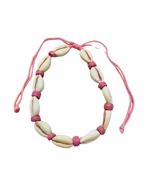 Cowrie Shell & Pink Bead Anklets - Pack 10