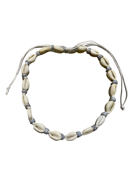 Cowrie Shell Choker Necklace with Light Grey Beads - Pack 10
