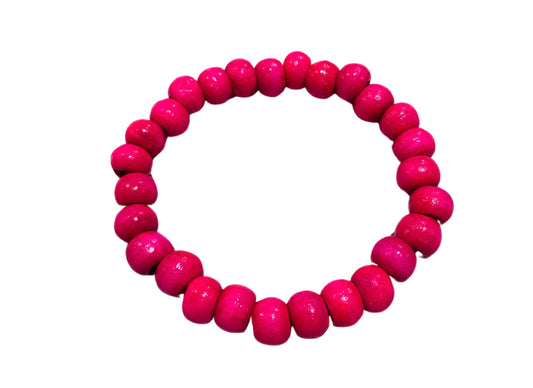 Wooden Pink Bead Bracelet - Pack 10