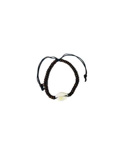 Wooden Brown beads with Single Cowrie Shell Bracelets - Pack 10k