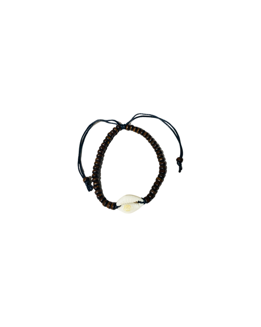 Wooden Brown beads with Single Cowrie Shell Bracelets - Pack 10k