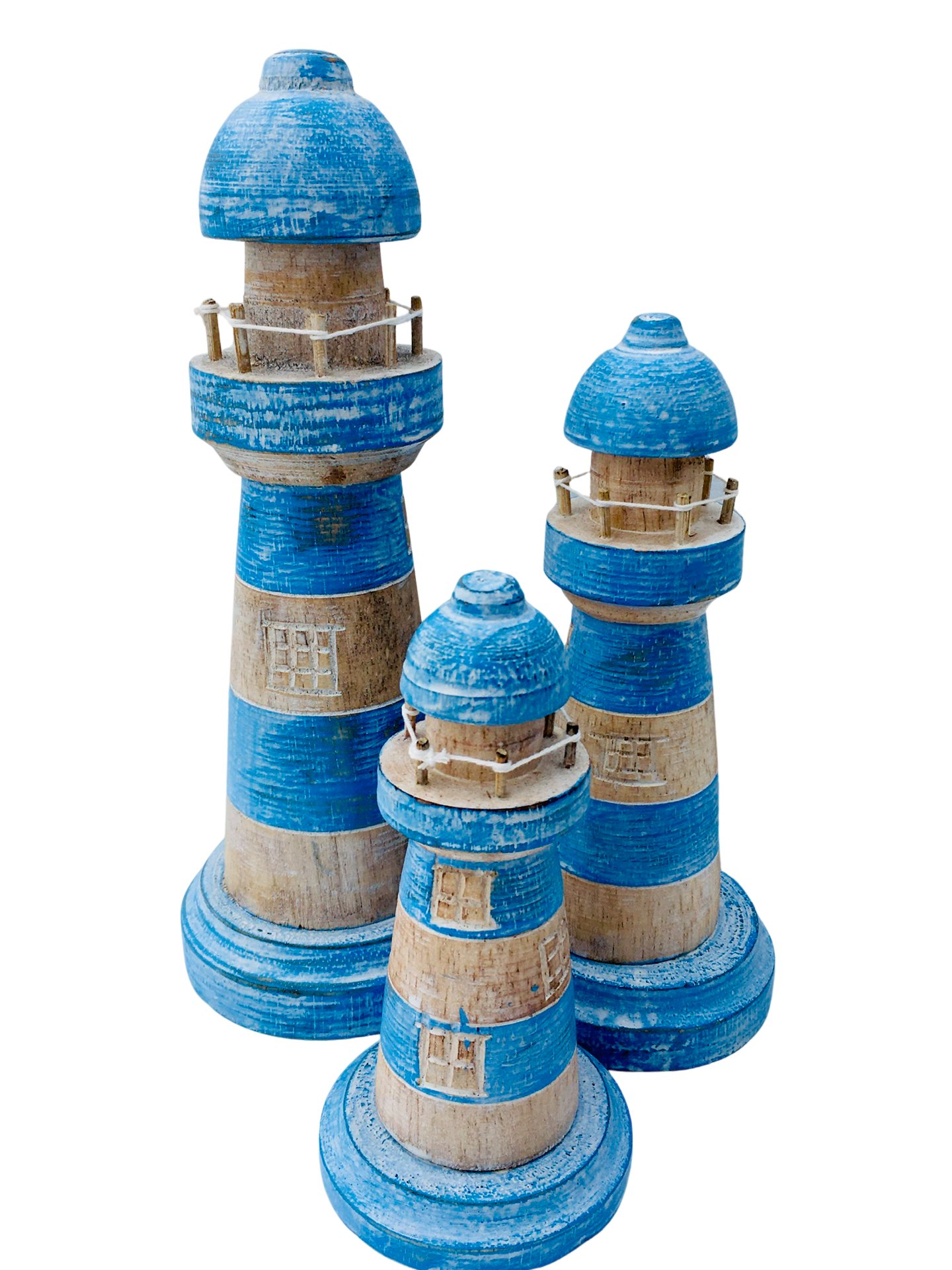Mini Wooden Lighthouses available in three different sizes. Our lighthouses comes in blue, navy, white and green. 