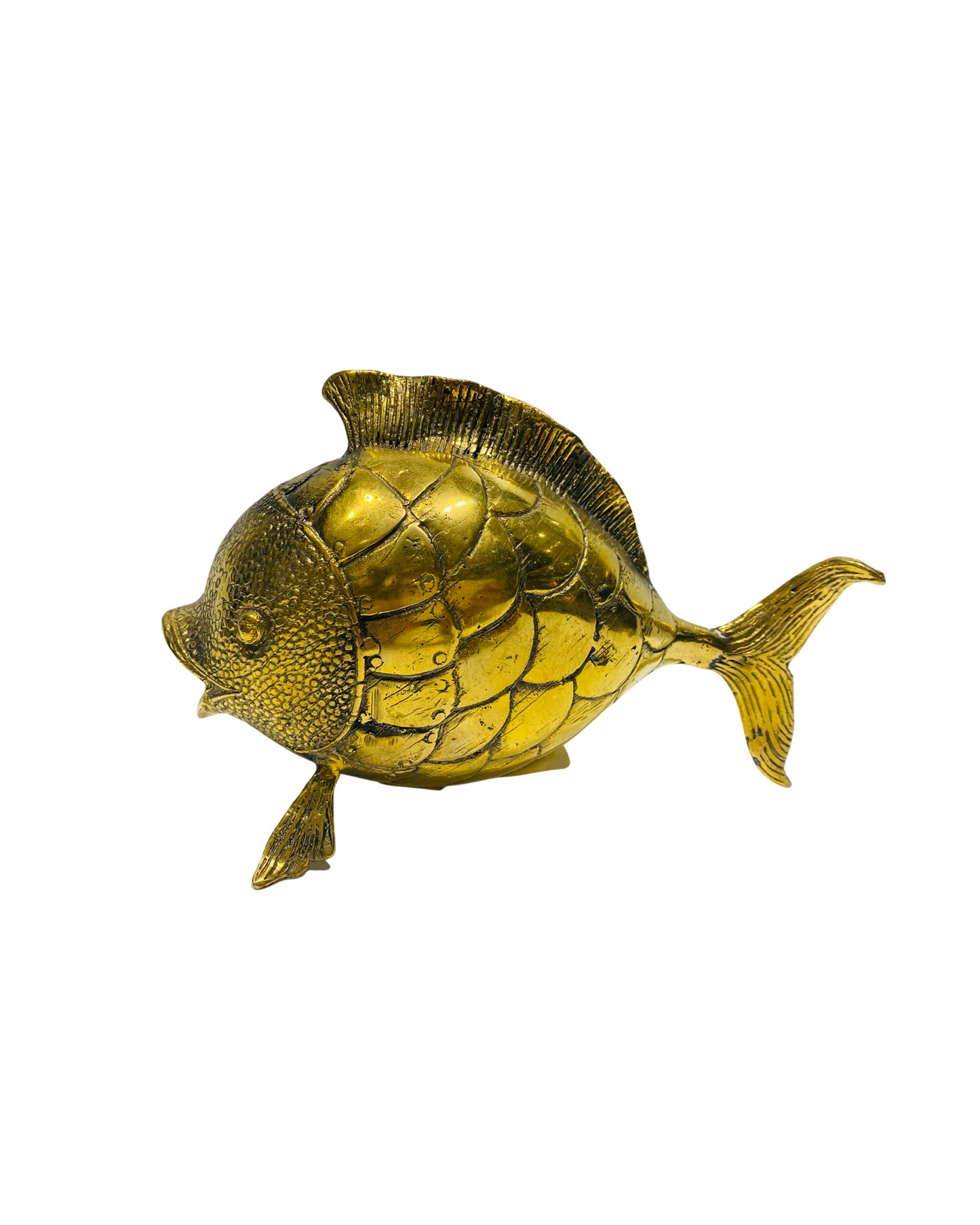 A decorative golf fish made of brass