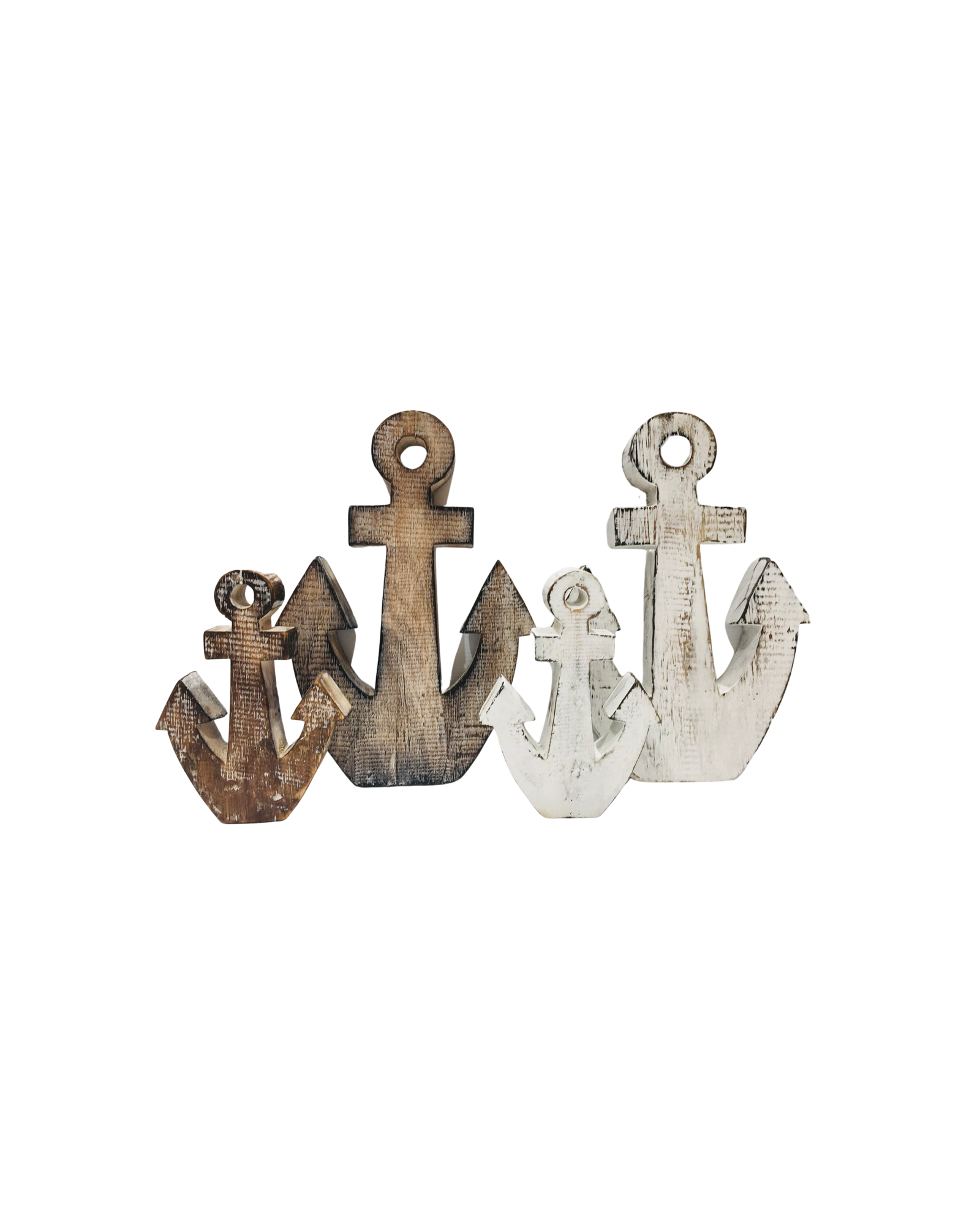 Wooden standing carved anchors. Available in small and large and a white or brown finish. 